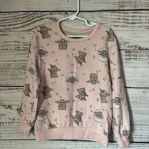 Girls pink Star Wars baby Yoda pullover sweater size 7/8